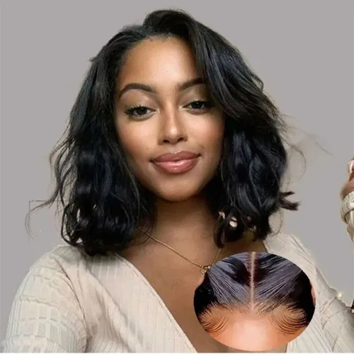 Miniatura 21 de Peluca de cabello humano sin pegamento, predepilada, precortada, recta, corta con encaje frontal para mujer, 4x4, cierre de encaje HD, peluca
