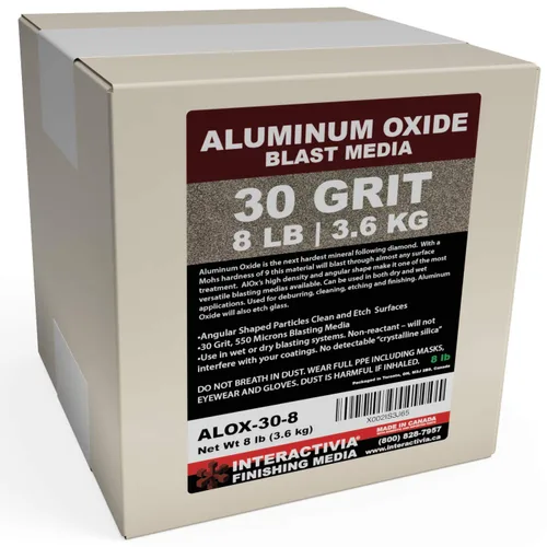 Óxido de aluminio #30 - 8 libras - Medios abrasivos de chorro de arena gruesa para gabinetes de voladura y pistolas de voladura.
