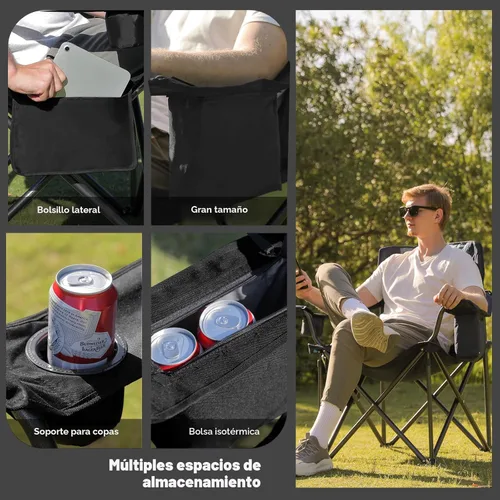 Miniatura 5 de Sillas de campamento de gran tamaño, paquete de 2 – Silla de campamento plegable resistente de 450 libras, sillas plegables para exteriores anchas