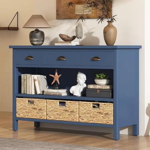 Miniatura 12 de Mesa consola clásica de 63 pulgadas con 4 cajones de almacenamiento y 1 estante, aparador de madera para sala de estar, pasillo, entrada, cocina