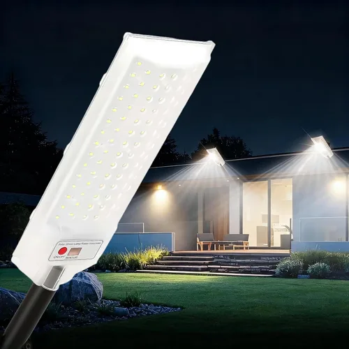 Miniatura 7 de Paquete de 2 farolas solares blancas, luz solar impermeable para exteriores con sensor de movimiento, luz de inundación con control remoto