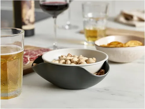 Miniatura 8 de Joseph Joseph Cuenco doble para servir pistacho y aperitivos con compartimento para desechos de alimentos, sin BPA, color gris