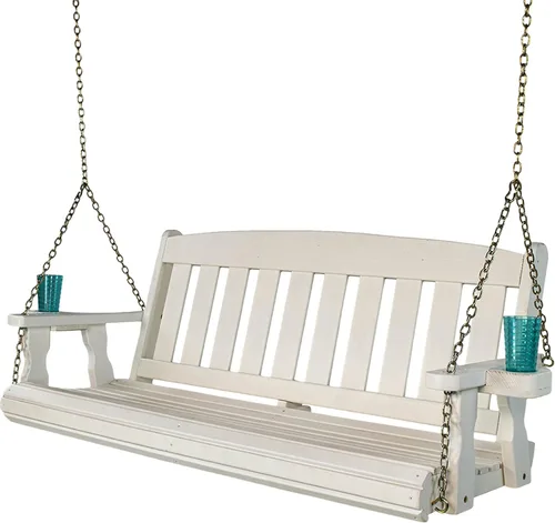 Amish Casual Columpio de porche con tratamiento de misión de 800 libras con cadenas colgantes y portavasos (5 pies, mancha blanca semisólida)