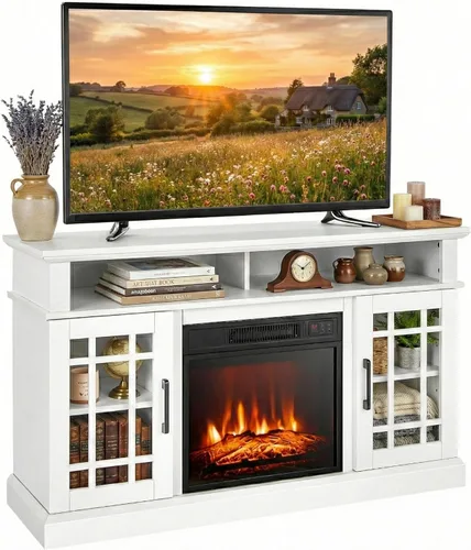 Miniatura 11 de SIMOE Soporte de TV con chimenea de hasta 40'' 65'' TV, chimenea eléctrica de 58 pulgadas, centro de entretenimiento con 2 gabinetes y control Negro