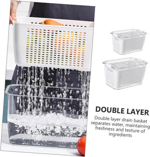 Miniatura 3 de Colador de lavado de arroz crujiente, cesta de lavado de verduras, doble capa, cuenco de lavado de verduras, bandeja de lavado de verduras, colador
