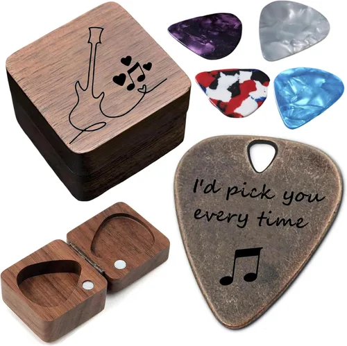 Miniatura 9 de JUPPE Púas de guitarra, púa de guitarra de bronce "I'd Pick You Every Time" con estuche de cuero, regalos de cumpleaños musicales para parejas