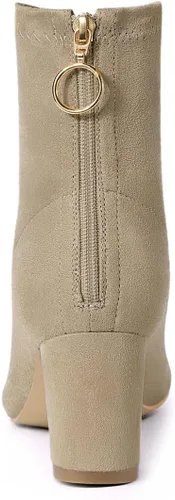 Miniatura 4 de Allegra K Botines de tacón grueso con cremallera y punta puntiaguda para mujer
