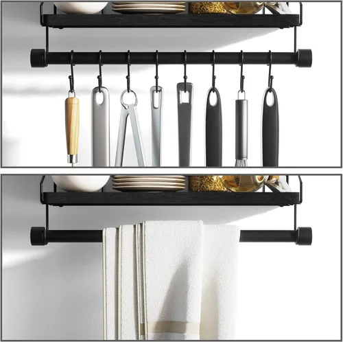 Miniatura 5 de Alsonerbay Estantes flotantes de pared para dormitorio, estantes de baño montados en la pared con toallero, estante de madera rústica de cocina