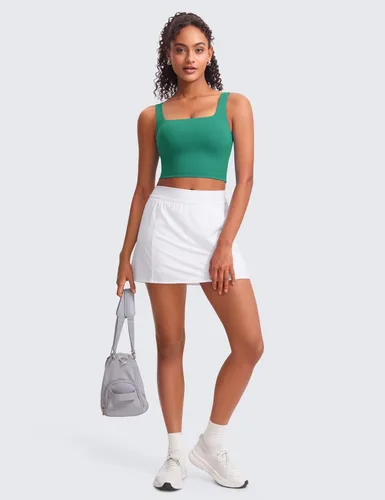 Miniatura 55 de CRZ YOGA Butterluxe Brasier deportivo de cuello cuadrado para mujer, estilo camiseta corta sin mangas, acolchado con soporte integrado para yoga