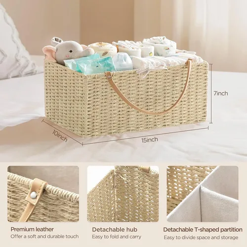 Miniatura 2 de HBlife Organizador Grande de Pañales para Bebé, Cestas de Almacenamiento de Cuerda de Papel Contenedor de Guardería con Divisor Extraíble