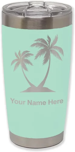 Miniatura 35 de LaserGram Vaso aislado al vacío de 20 onzas, palmeras, grabado personalizado incluido (negro)