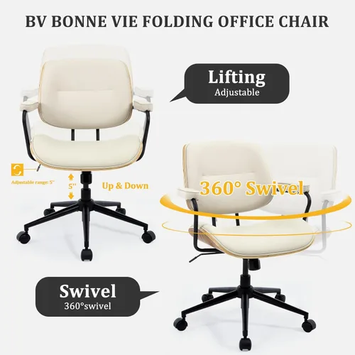 Miniatura 5 de BV Mid Century Modern - Juego de 1 silla de oficina giratoria con reposabrazos y respaldo de nogal, silla de escritorio ajustable para oficina