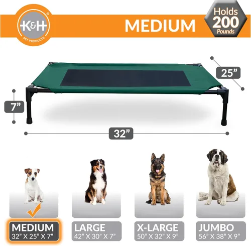 Miniatura 3 de K&H Pet Products Cuna para mascotas original, cama elevada para perros, malla verde/negra, mediana, 32 x 25 x 7 pulgadas