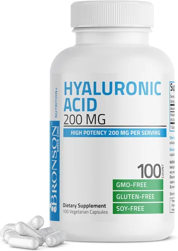 Bronson Ácido hialurónico 200 mg de alta potencia para la salud de las articulaciones y apoyo para la piel saludable, sin OMG, 100 cápsulas