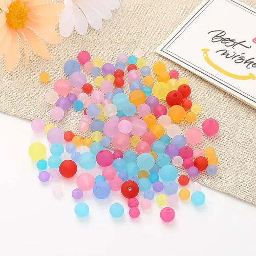 Miniatura 4 de 950 cuentas redondas acrílicas de colores, cuentas esmeriladas de colores mate, cuentas esmeriladas transparentes para hacer joyas, collares, Mate