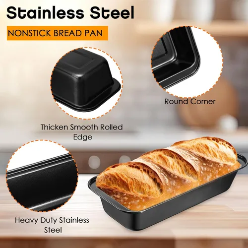 Miniatura 3 de Sliner 6 moldes para pan, 12 x 5 pulgadas de largo, antiadherente, de acero inoxidable, rectangular, para tartas, pan, pan, para pasteles de carne
