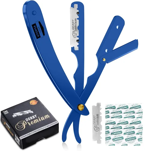 Miniatura 11 de Utopia Care - Rasuradora de seguridad profesional, para peluquero, de borde recto, con 100 cuchillas Derby, 100 % acero inoxidable, (negro)