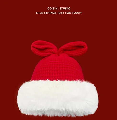Miniatura 2 de Fauxfur Y2k - Gorro de conejo para mujer, gorro de invierno cálido con diseño de calavera y pompón, sombrero holgado