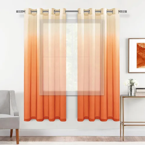 Miniatura 31 de DWCN Cortinas Transparentes Ombré - Cortinas de Lino Sintético con Gradiente Semi Voile con Ojales en la Parte Superior para Dormitorio y Sala