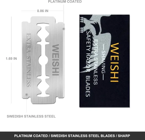 Miniatura 4 de WEISHI 50 hojas de afeitar de un solo filo, cuchillas de afeitar de seguridad de doble filo, cuchillas extra inoxidables, seguridad para hombre