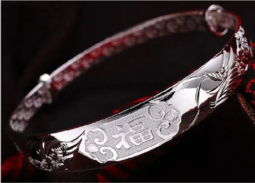 Miniatura 2 de Pulsera ajustable tallada de plata de ley 999 maciza con dragón chino fénix tallada para mujer, 0.51 onzas de peso para mujeres, mujeres y ancianos