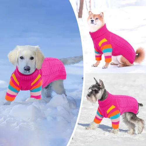 Miniatura 6 de Suéter frío para perro, suéteres de invierno para perros medianos, hembras y machos, suéter cálido de cuello alto para perros, suéter de manga Rosa
