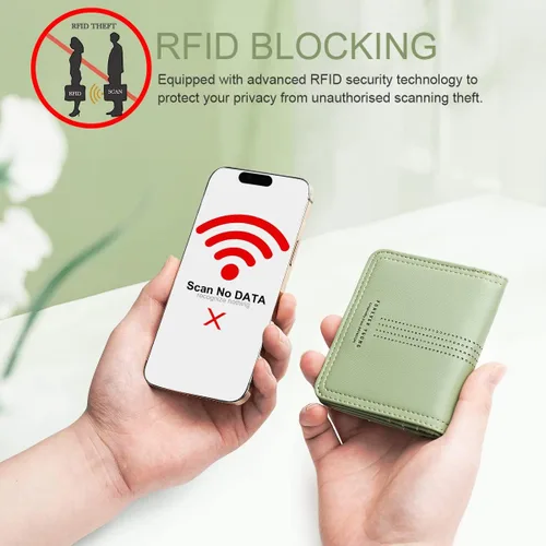 Miniatura 6 de APHISON Billetera para mujer, delgada y pequeña, cartera RFID para mujer, 05A125VERDE, Moderno