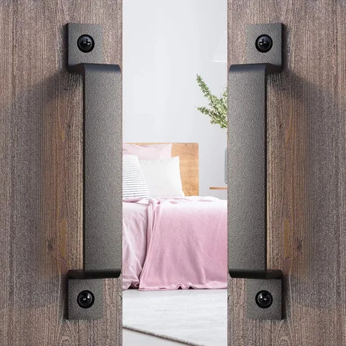 Miniatura 6 de Paquete de 2 manijas de barra recta de 8 pulgadas para puerta de granero, tiradores de hierro fundido negro para puertas correderas, puertas