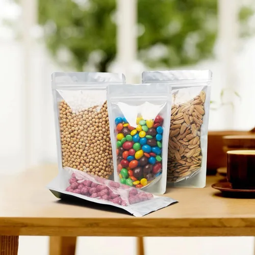 Miniatura 4 de 100 bolsas de Mylar resellables con ventana frontal transparente, embalaje comestible a prueba de olores, bolsas verticales para almacenamiento