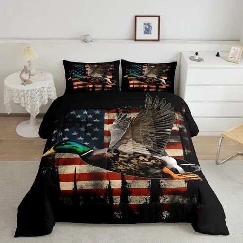 Miniatura 21 de Feelyou Juego de edredón de caza de patos para niñas y niños, edredón de patos de malardo, juego de ropa de cama de caza y pesca, juego de edredón