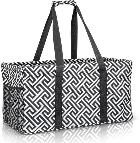 Miniatura 21 de Bolsa de utilidad extragrande Lucazzi - Cesta de lona rectangular plegable reutilizable con marco de alambre con dos bolsillos exteriores