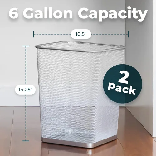 Miniatura 4 de Greenco Cubo de basura cuadrado de malla, 6 galones, 2 unidades (plateado), cubos de basura ligeros para dormitorio, cocina, dormitorio, papelera