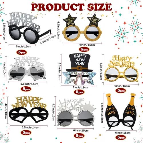Miniatura 3 de Sratte 40 lentes de plástico para fiesta de Año Nuevo 2025, lentes de fiesta de Año Nuevo, suministros de accesorios de fotos para adultos, fiesta
