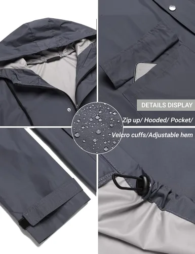 Miniatura 4 de COOFANDY Chaqueta impermeable para hombre con capucha, impermeable, ligera, activa, larga
