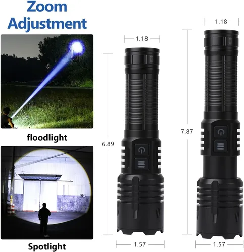 Miniatura 4 de Linternas recargables LED superbrillantes, linternas tácticas con zoom con 6 modos (lámpara UV), linterna de alta potencia de 6000 lúmenes, luces