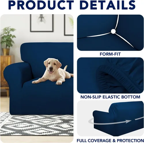 Miniatura 4 de PureFit Funda de sofá 100 % impermeable doble para sofás y sofás, funda elástica de forro polar antideslizante, lavable, protector de muebles a Azul