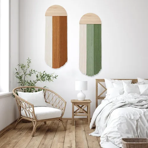 Miniatura 3 de Dremisland Macramé para colgar en la pared, decoración bohemia hecha a mano con borlas redondas, tapiz bohemio para colgar en la pared, decoración