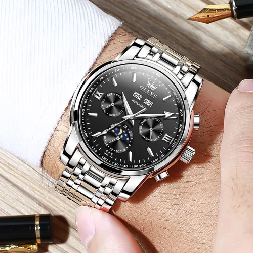 Miniatura 2 de OLEVS Relojes automáticos para hombre, esqueleto mecánico, de lujo, a la moda, reloj de pulsera luminoso impermeable