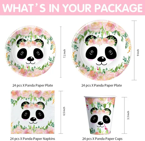 Miniatura 2 de Suministros de fiesta de panda para cumpleaños y baby shower, decoración de fiesta de cumpleaños de panda para niñas, plato de papel, taza