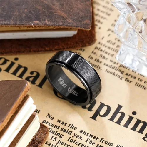 Miniatura 9 de King Will Anillo de ansiedad giratorio para hombre, color negro, plateado, dorado, 0.315 in, cadena de malla de alambre de acero inoxidable, malla