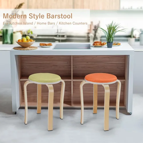 Miniatura 3 de Taburetes de madera, juego de 4 sillas redondas tapizadas sin espalda apilables para comedor, cocina, hogar, jardín, sala de estar y aula (D4002)