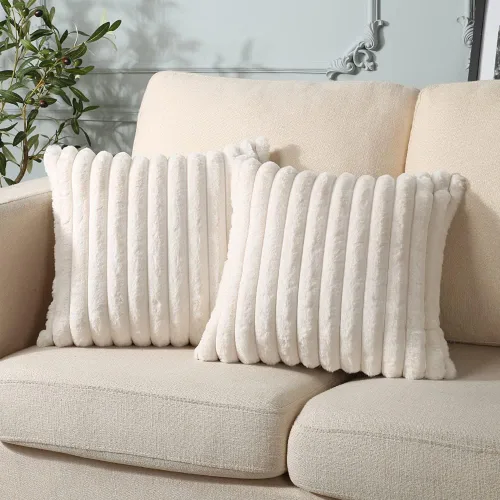 Miniatura 9 de Soleebee Juego de 2 fundas de cojín, terciopelo suave, acogedoras, pelo sintético de conejo, sofá, cama, silla, decorativa para el hogar, 22 x 22