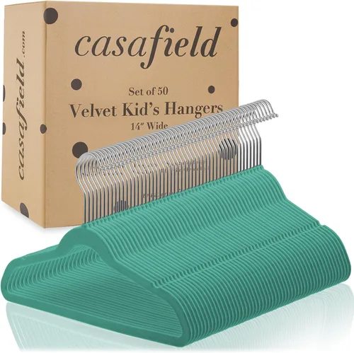 Miniatura 4 de Casafield 50 perchas de terciopelo para niños, tamaño de 14 pulgadas, color verde azulado