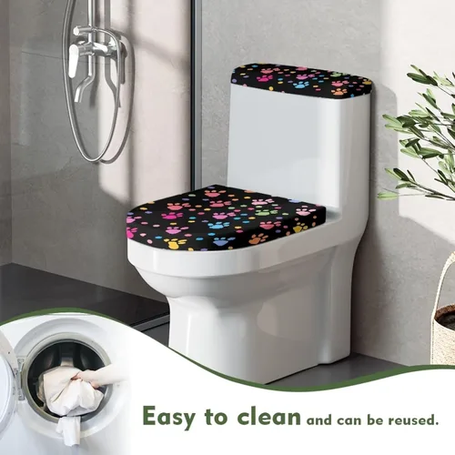 Miniatura 4 de Flashideas Juego de cubierta para tanque y tapa de inodoro con estampados de patas de perro coloridas - Elástico, se adapta a la mayoría de tanques