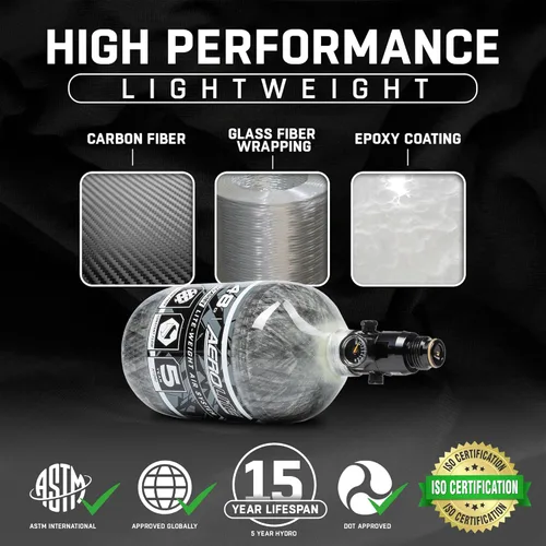 Miniatura 5 de HK Army Aerolite de fibra de carbono HPA Sistema de tanque de aire comprimido para paintball Transparente