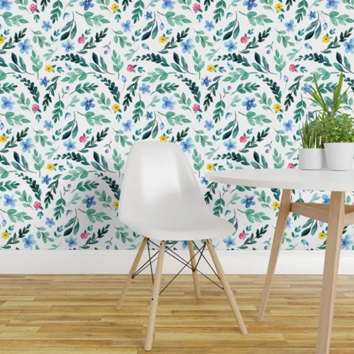 Miniatura 3 de Spoonflower Muestra de papel tapiz extraíble - Flor jardín acuarela florece azul amarillo rosa delicado botánico personalizado pre-pegado papel