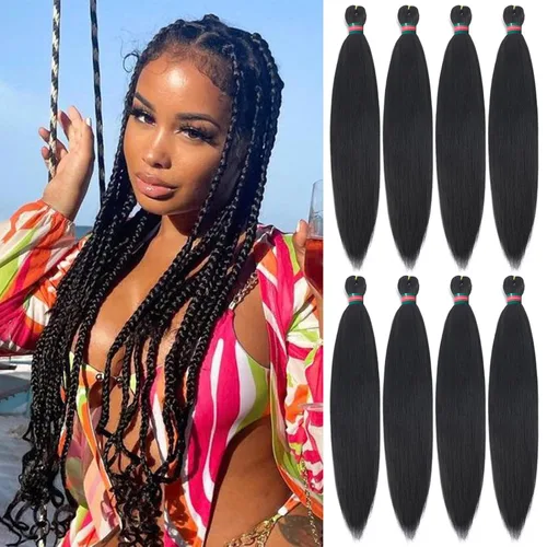 Miniatura 31 de Extensiones de cabello para trenzar verde+verde claro, preestiradas, 2 paquetes, con cabello plumoso pre-trenzado, extensiones de cabello