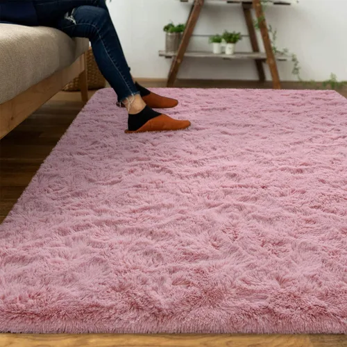 Miniatura 8 de DweIke - Tapete de pelo alto y esponjoso para sala, habitación infantil, guardería y cabecera, tapete antideslizante y suave para decoración de Rosa
