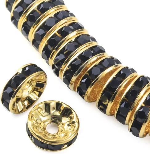 YouLuo 100 cuentas espaciadoras Rondelle redondas checas de cristal con diamantes de imitación sueltas, cuentas espaciadoras chapadas en oro para