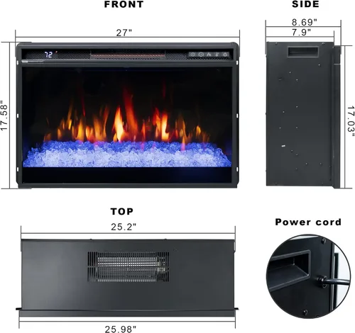 Miniatura 3 de Insertos de chimenea eléctrica de 26 pulgadas, chimenea eléctrica empotrada de 1500 W con control remoto, cristal, protección contra